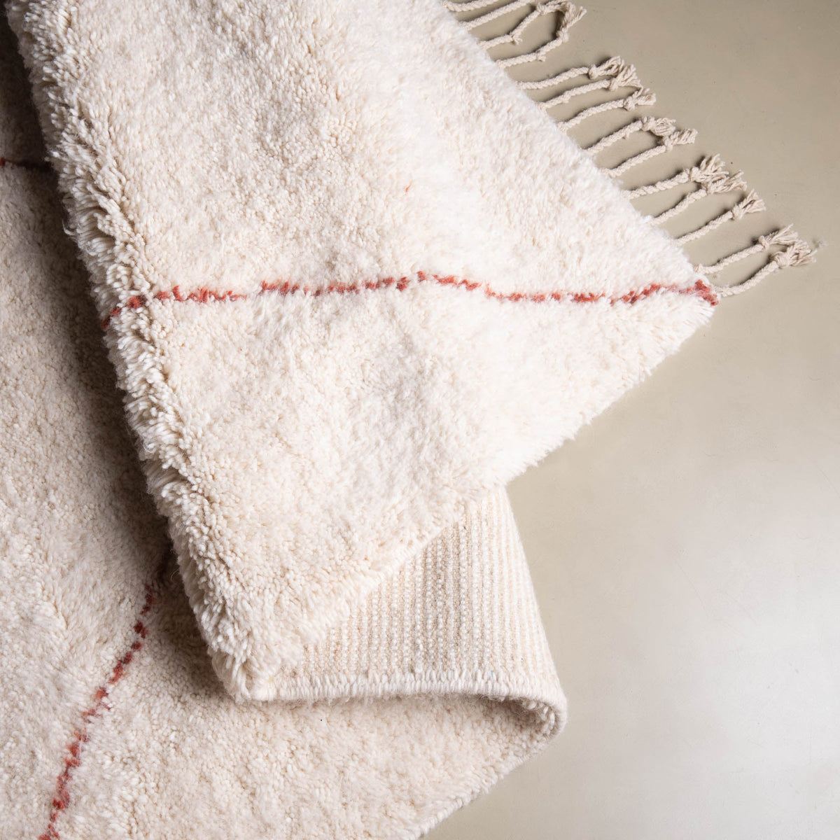 Almas Laine Naturelle Terracotta - Tapis Berbère shaggy