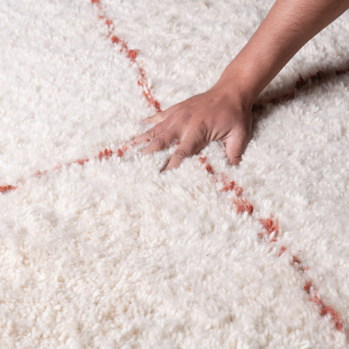 Almas Laine Naturelle Terracotta - Tapis Berbère shaggy