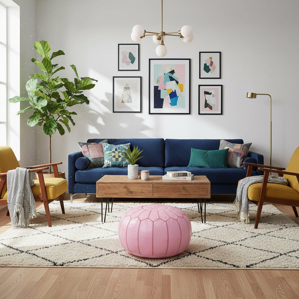Pouf Marocain Authentique en cuir - Rose