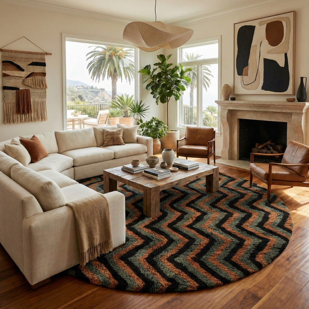 Piste Sinueuse Rond - Luxueux tapis Berbère shaggy
