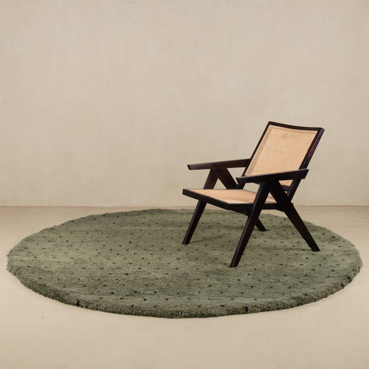 Noujoum Vert Militaire Rond - Tapis Berbère shaggy