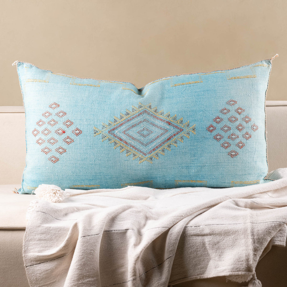 Coussin Bleu en soie de cactus