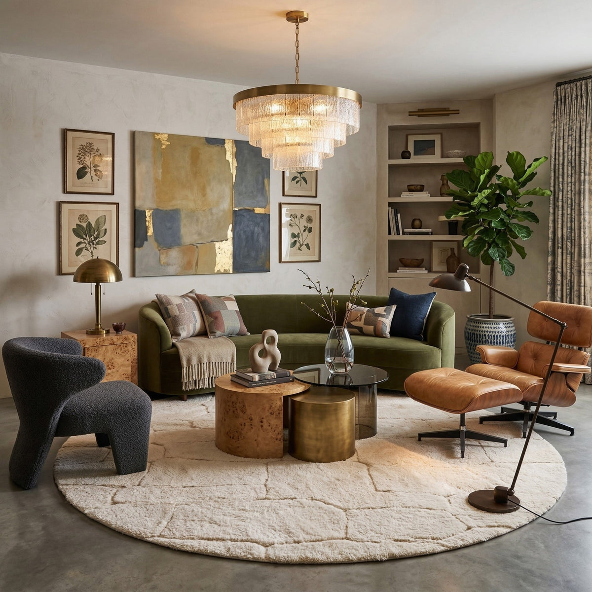 Ciel nuageux Rond - Luxueux tapis Berbère shaggy