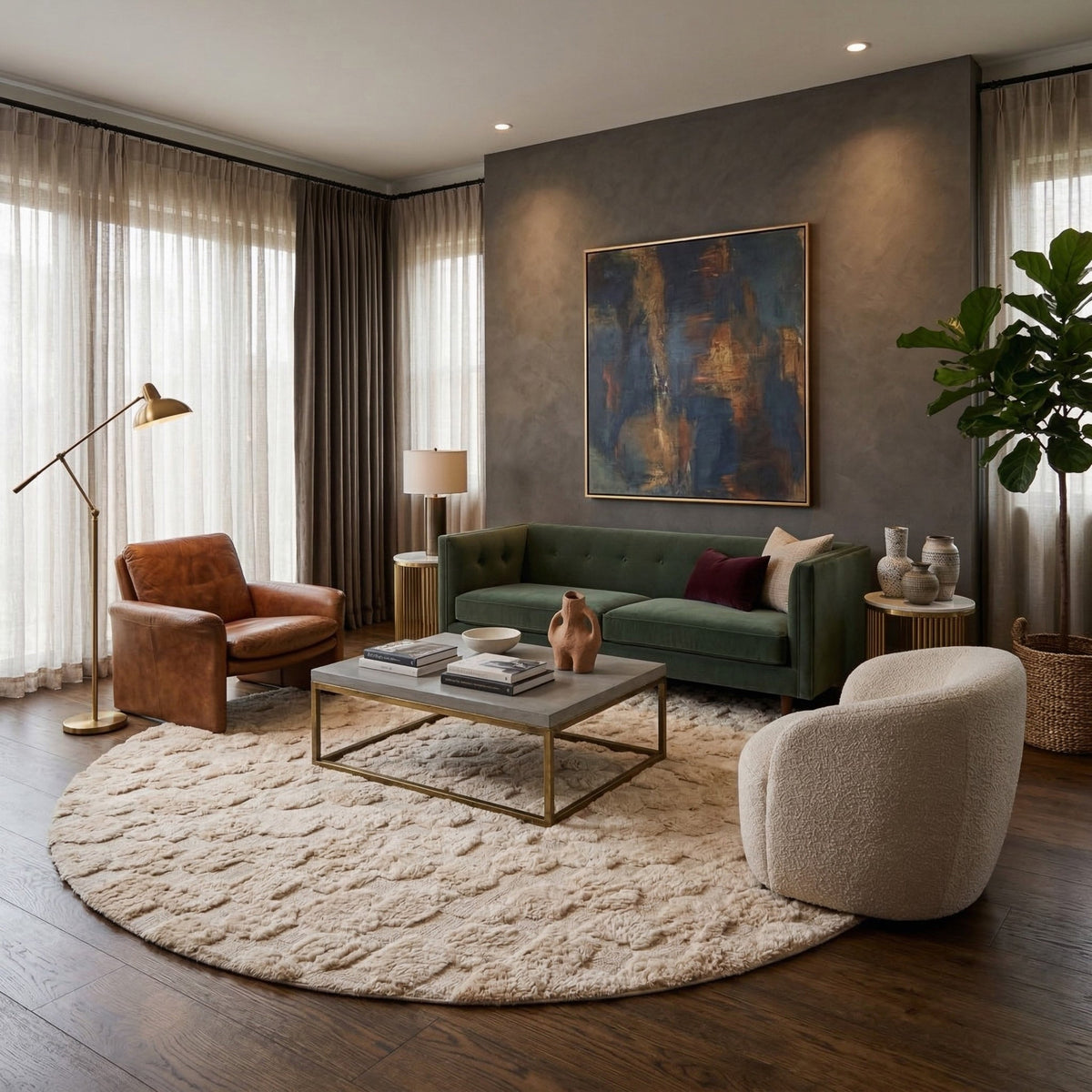 Confort Éclat de Corail Rond - Luxueux tapis Berbère shaggy