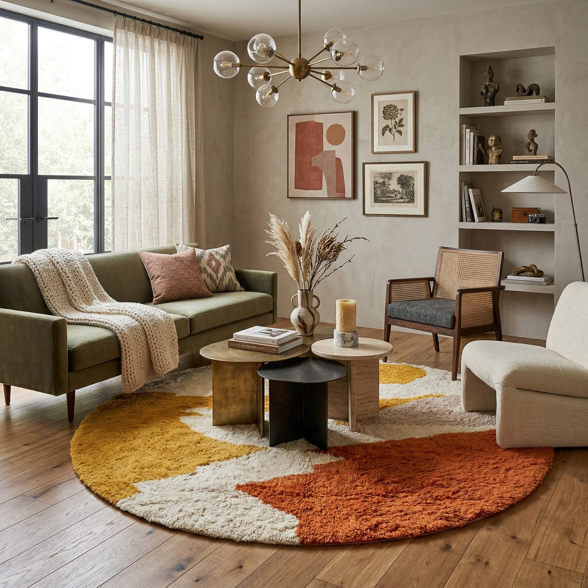 Coucher du soleil d'automne Rond - Luxueux tapis Berbère shaggy