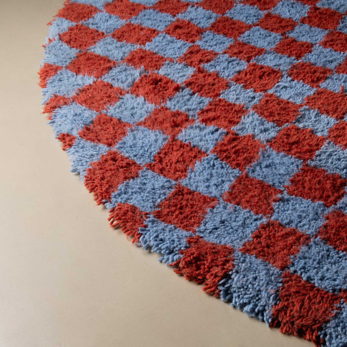 Dama Terracotta Bleu Rond - Tapis Berbère shaggy