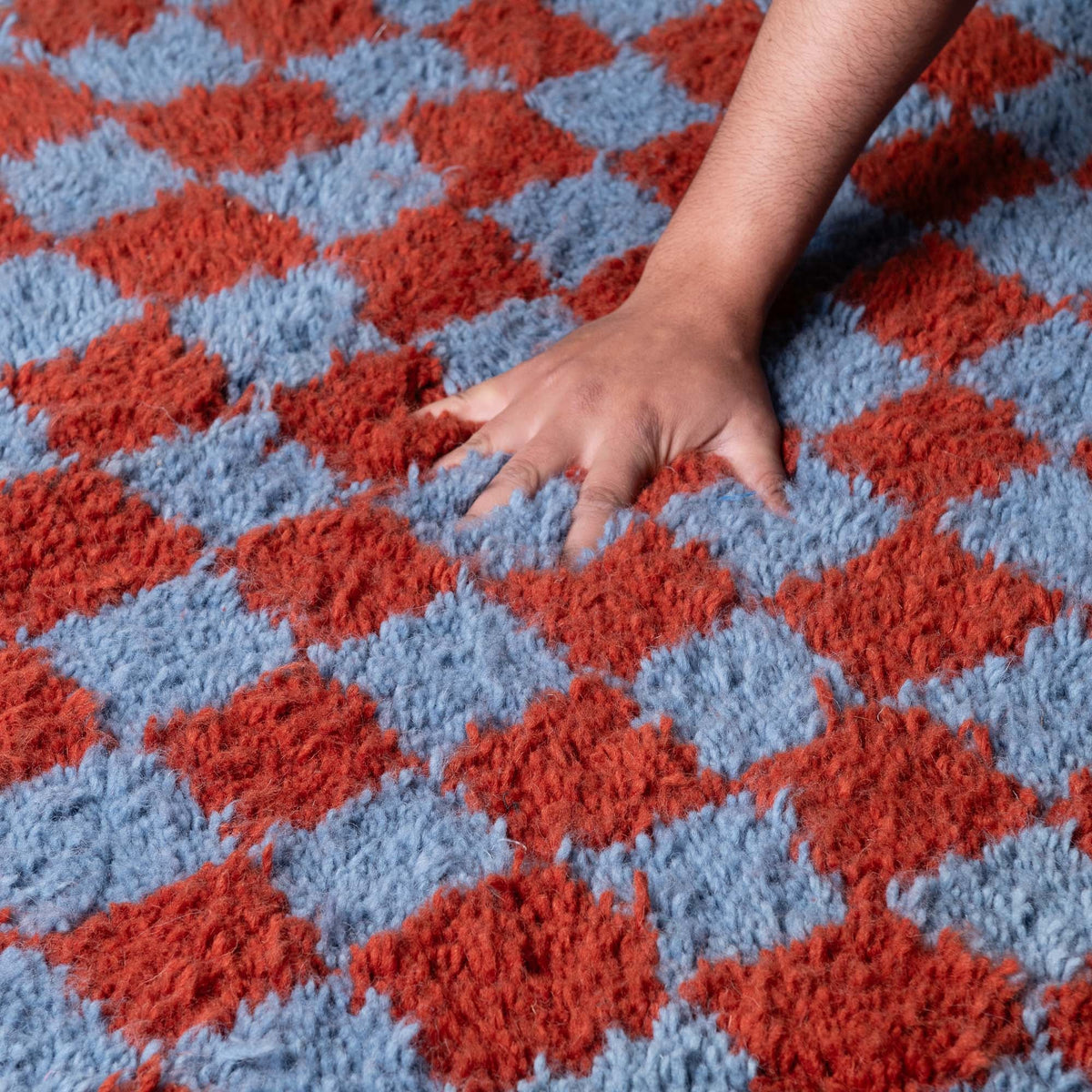 Dama Terracotta Bleu Rond - Tapis Berbère shaggy