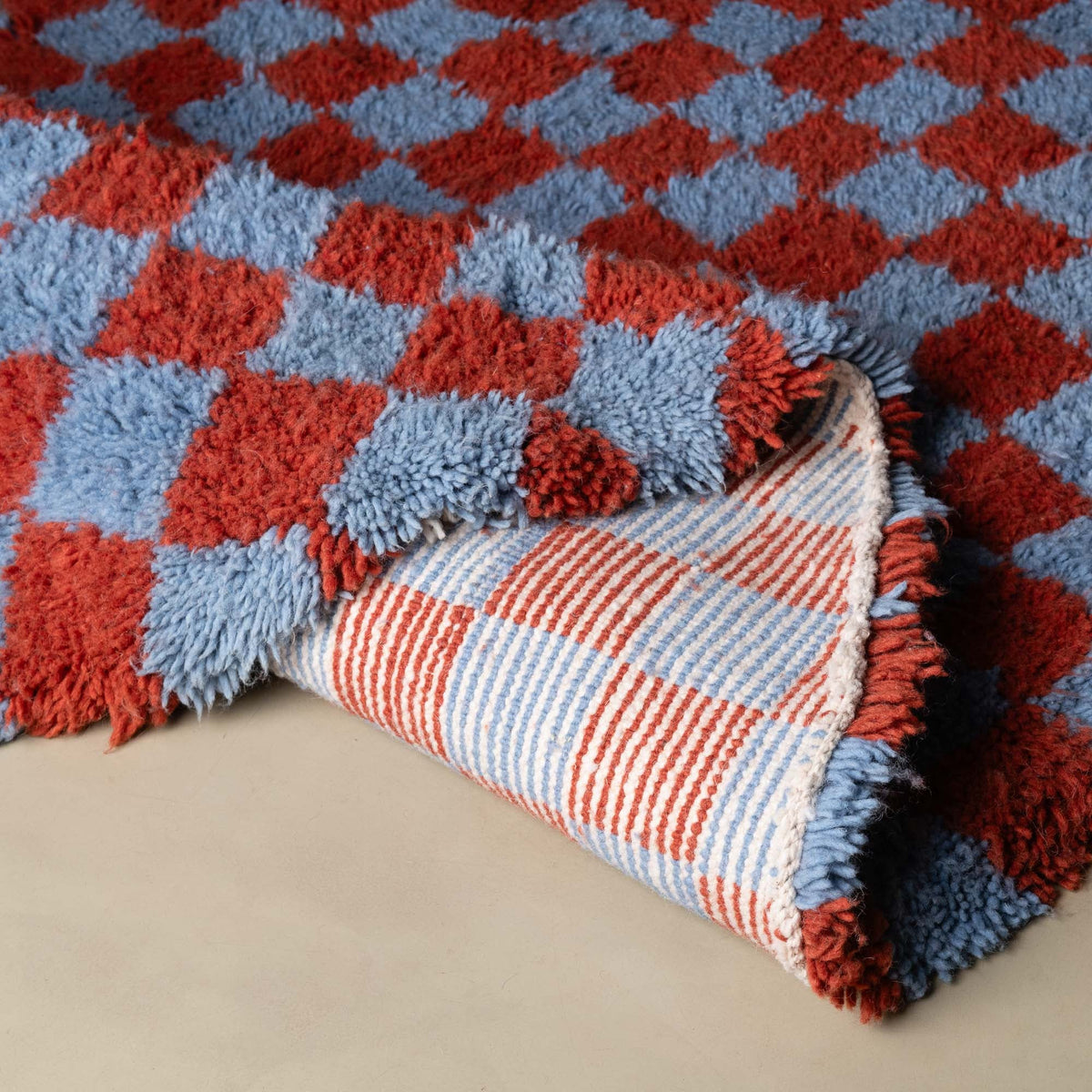 Dama Terracotta Bleu Rond - Tapis Berbère shaggy