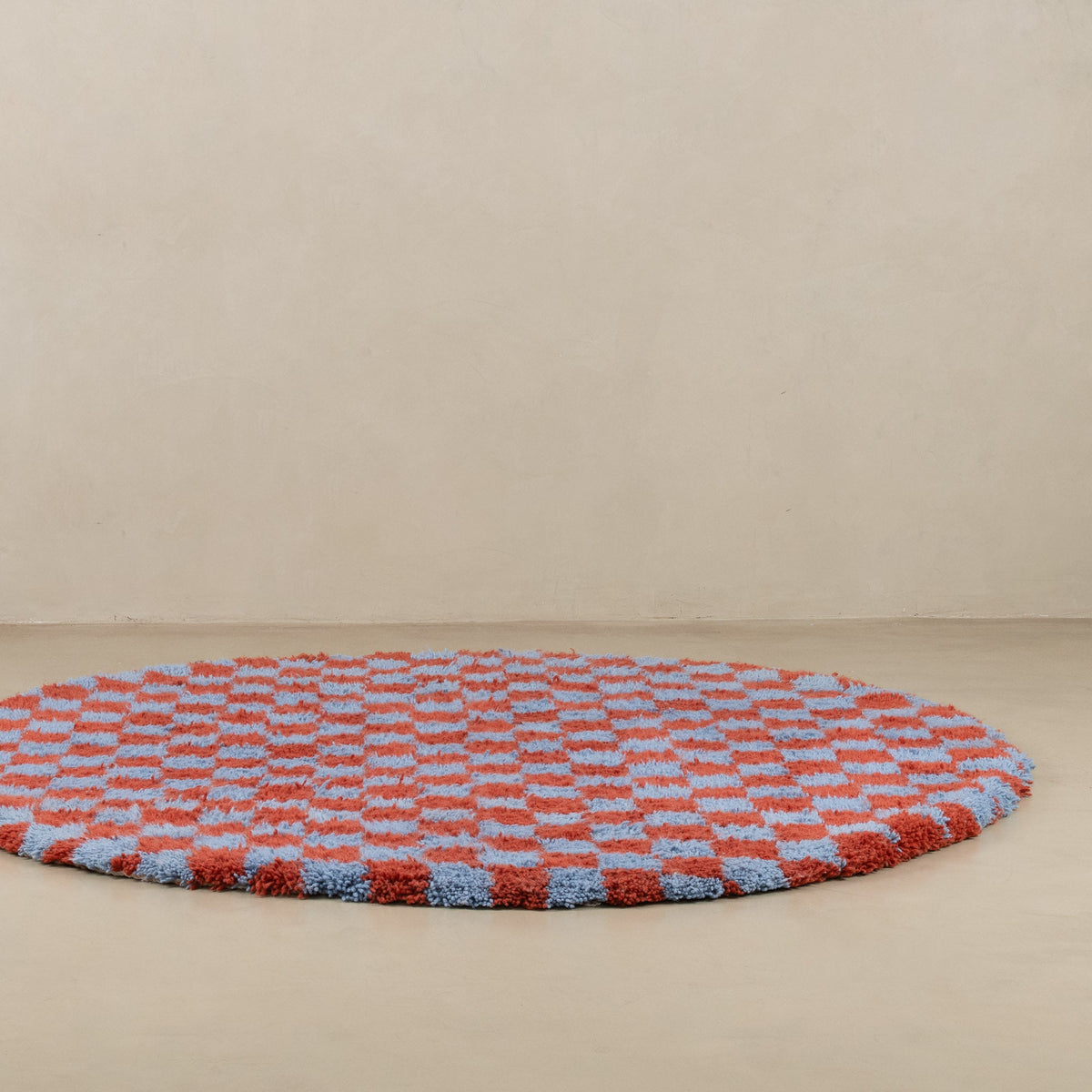Dama Terracotta Bleu Rond - Tapis Berbère shaggy