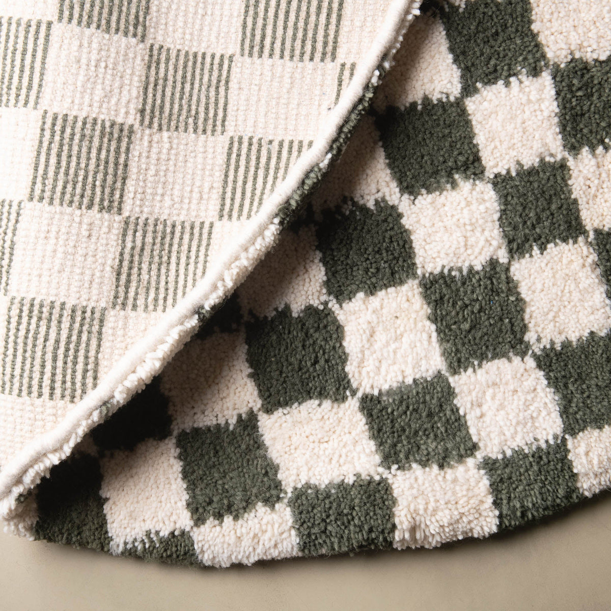 Dama Vert Militaire Rond - Tapis Berbère shaggy