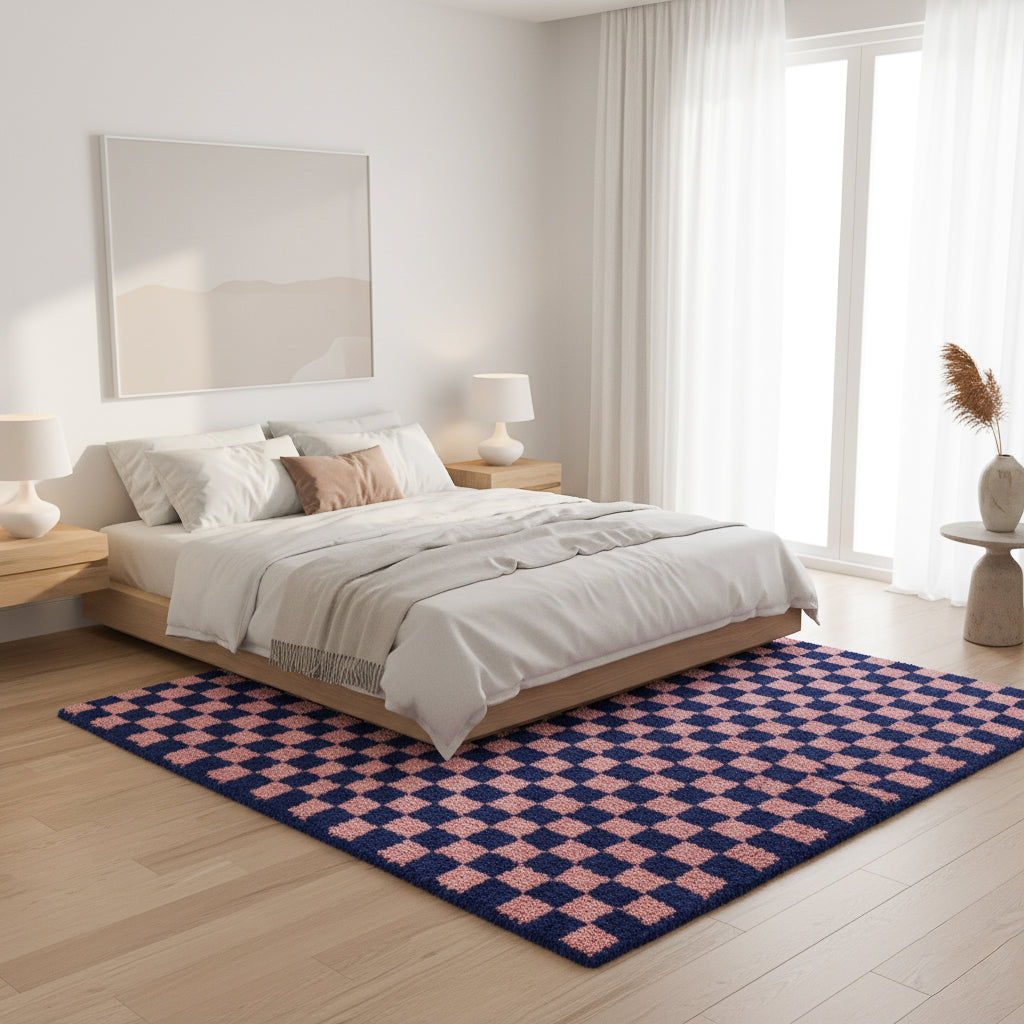 Dama Bleu Profond Rose - Tapis Berbère shaggy