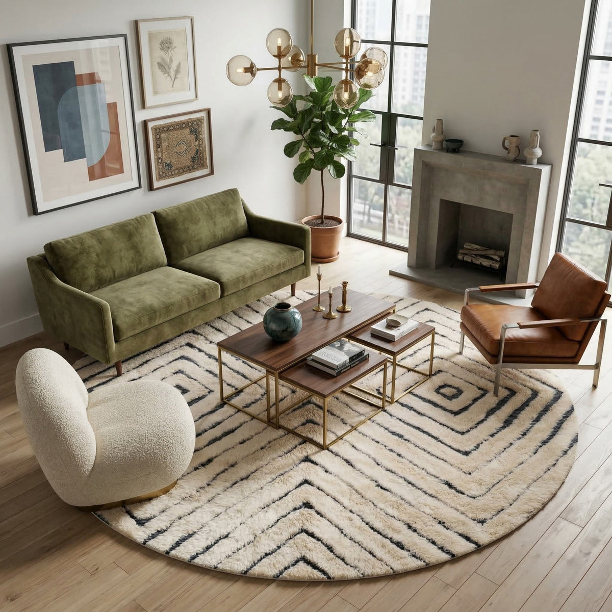 Losange Rond - Luxueux tapis Berbère shaggy