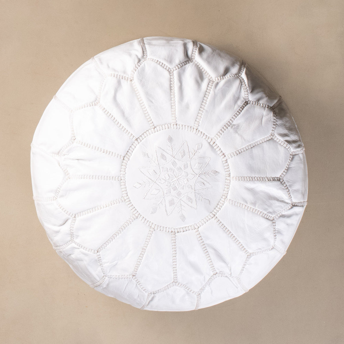 Pouf Marocain Authentique en cuir - Blanc