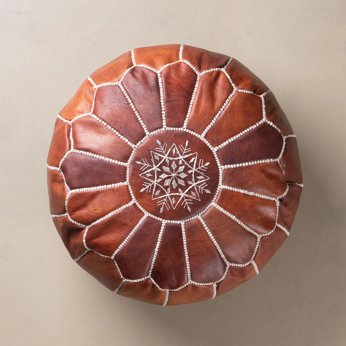 Pouf Marocain Authentique en cuir - Chocolat