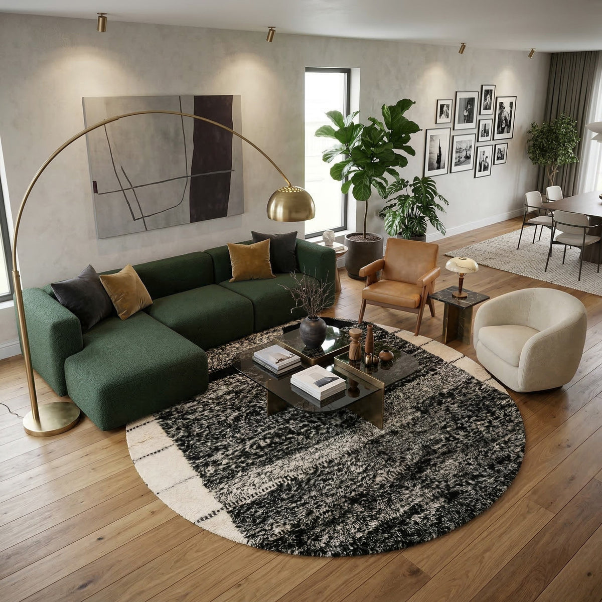 Promenade Nocturne Rond - Luxueux tapis Berbère shaggy