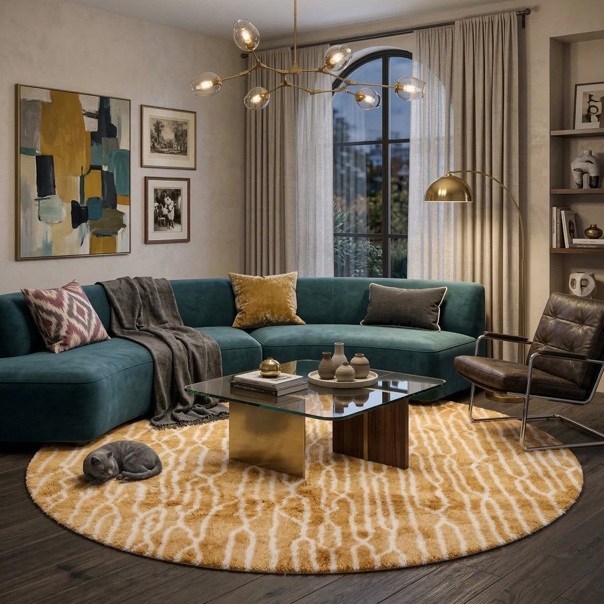 Rêve De Citrine Rond - Luxueux tapis Berbère shaggy