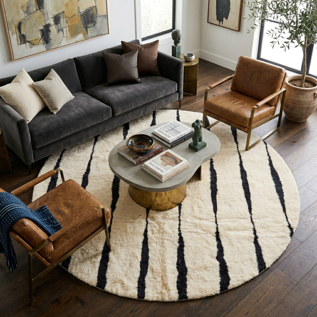 Rythme Élégant Rond - Luxueux tapis Berbère shaggy