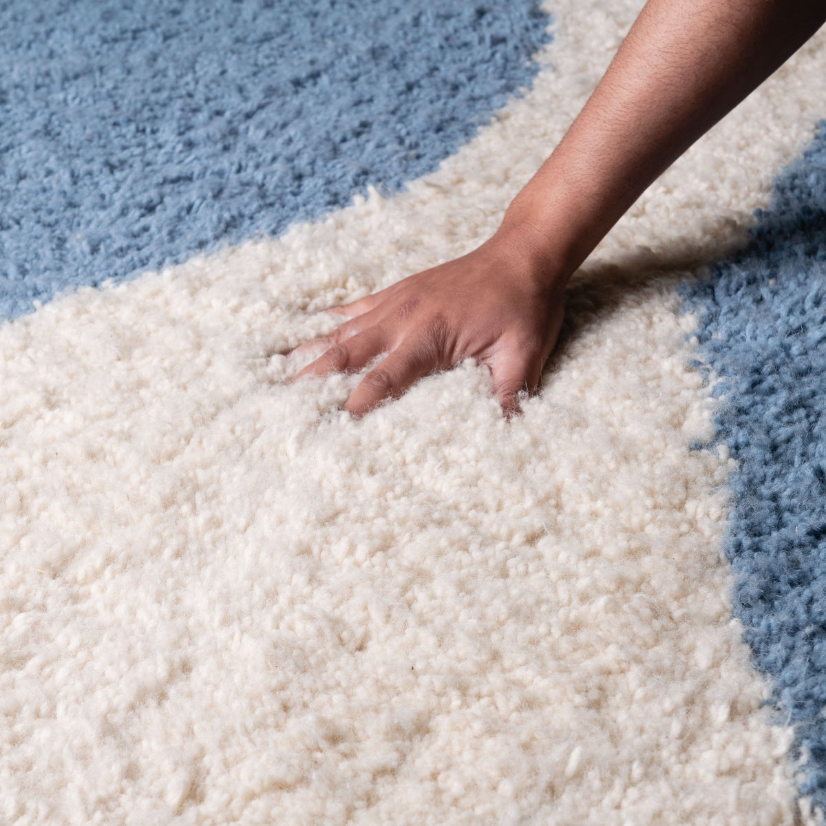 Salaam Bleu Océan Rond - Tapis Berbère shaggy