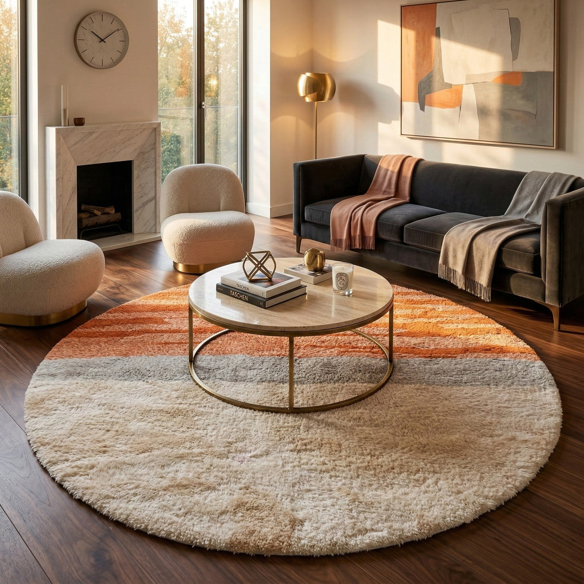 Lever du Soleil Rond - Luxueux tapis Berbère shaggy