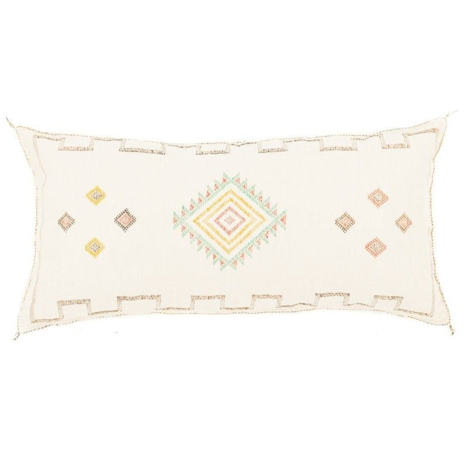 Coussin Blanc en soie de cactus - Coussin Marocain