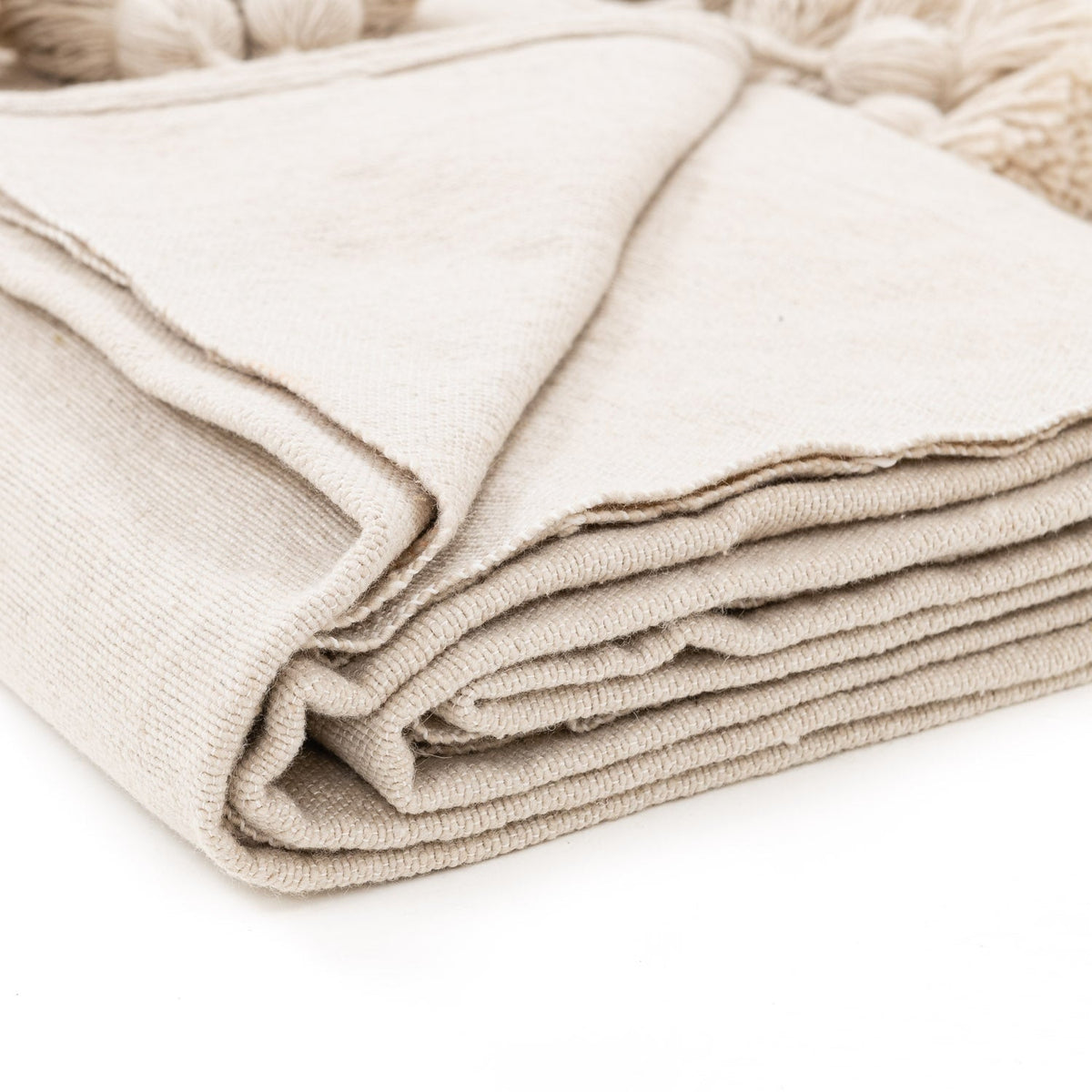 Couverture Pompon Beige - 290 x 190 cm - Moroccan Furniture