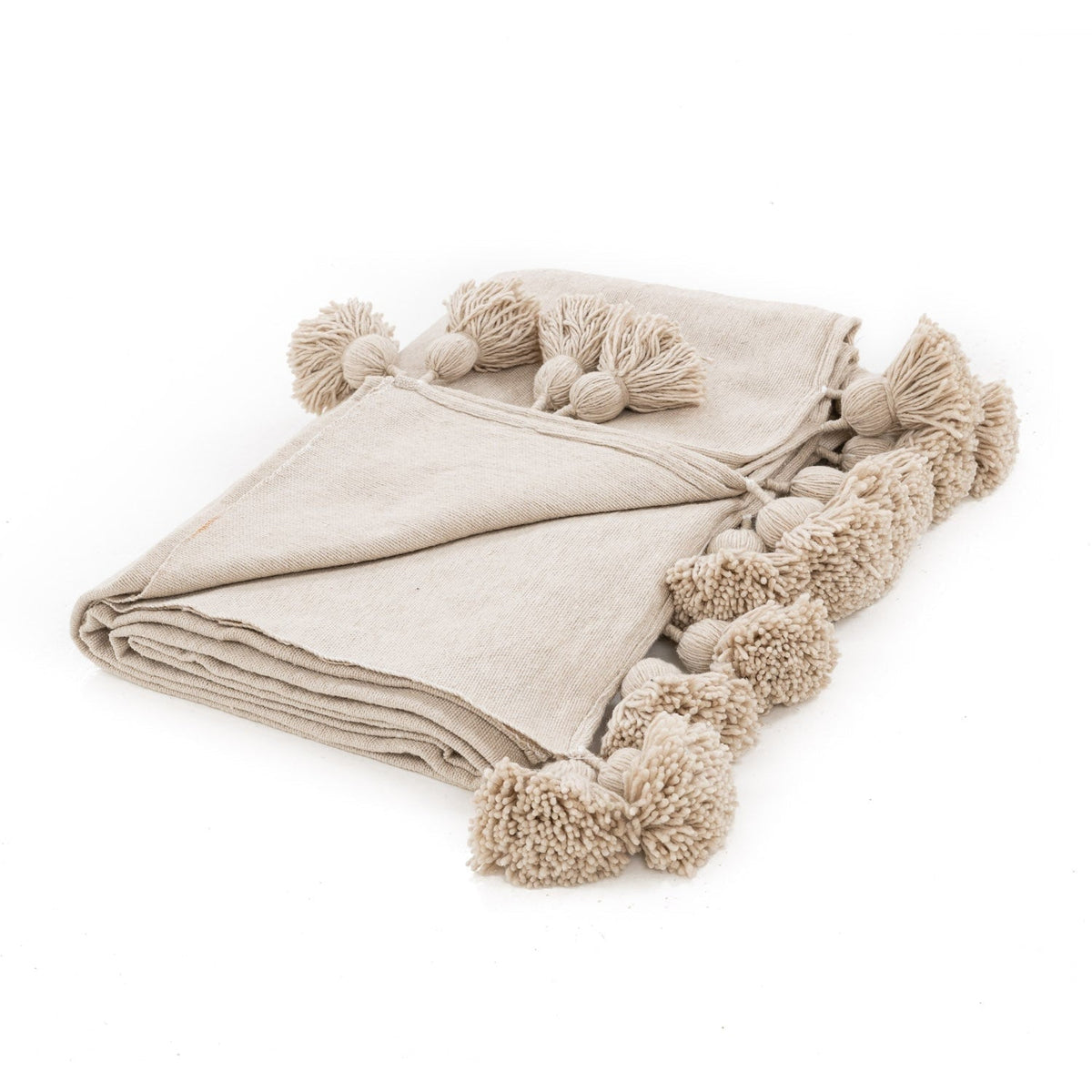 Couverture Pompon Beige - 290 x 190 cm - Moroccan Furniture