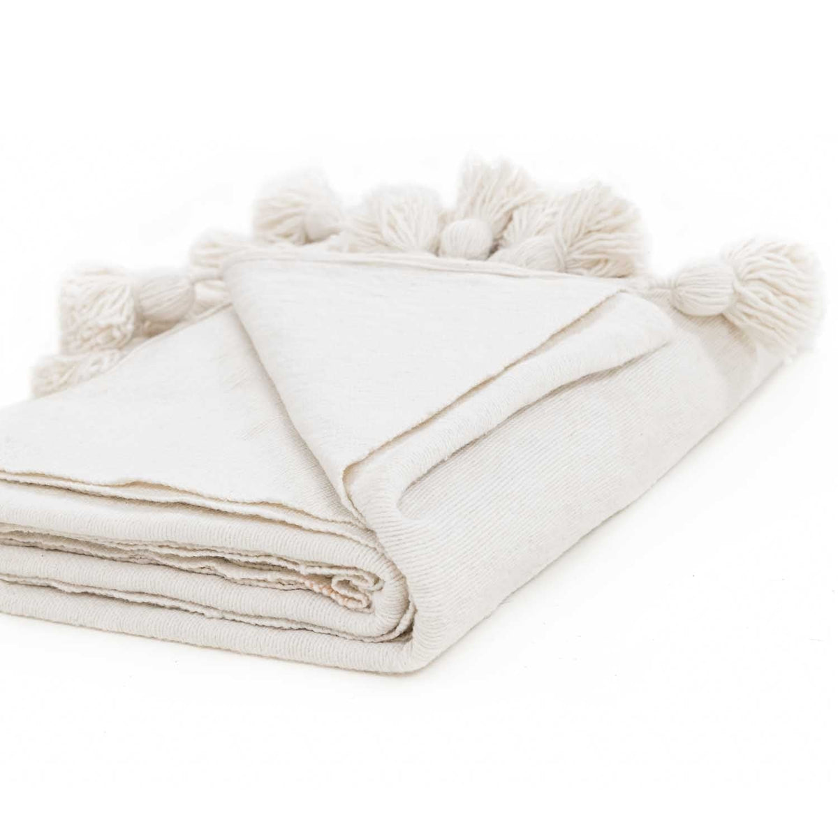 Couverture Pompon Blanche - Moroccan Furniture