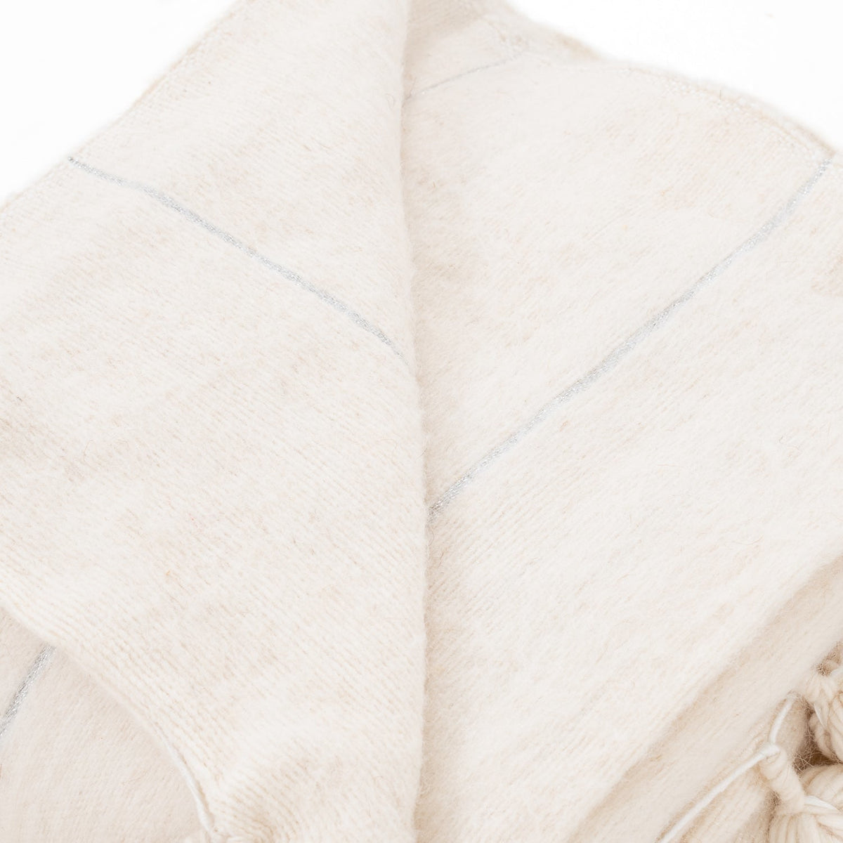 Couverture Pompon en Laine Naturelle et Argent - 290 x 200 -