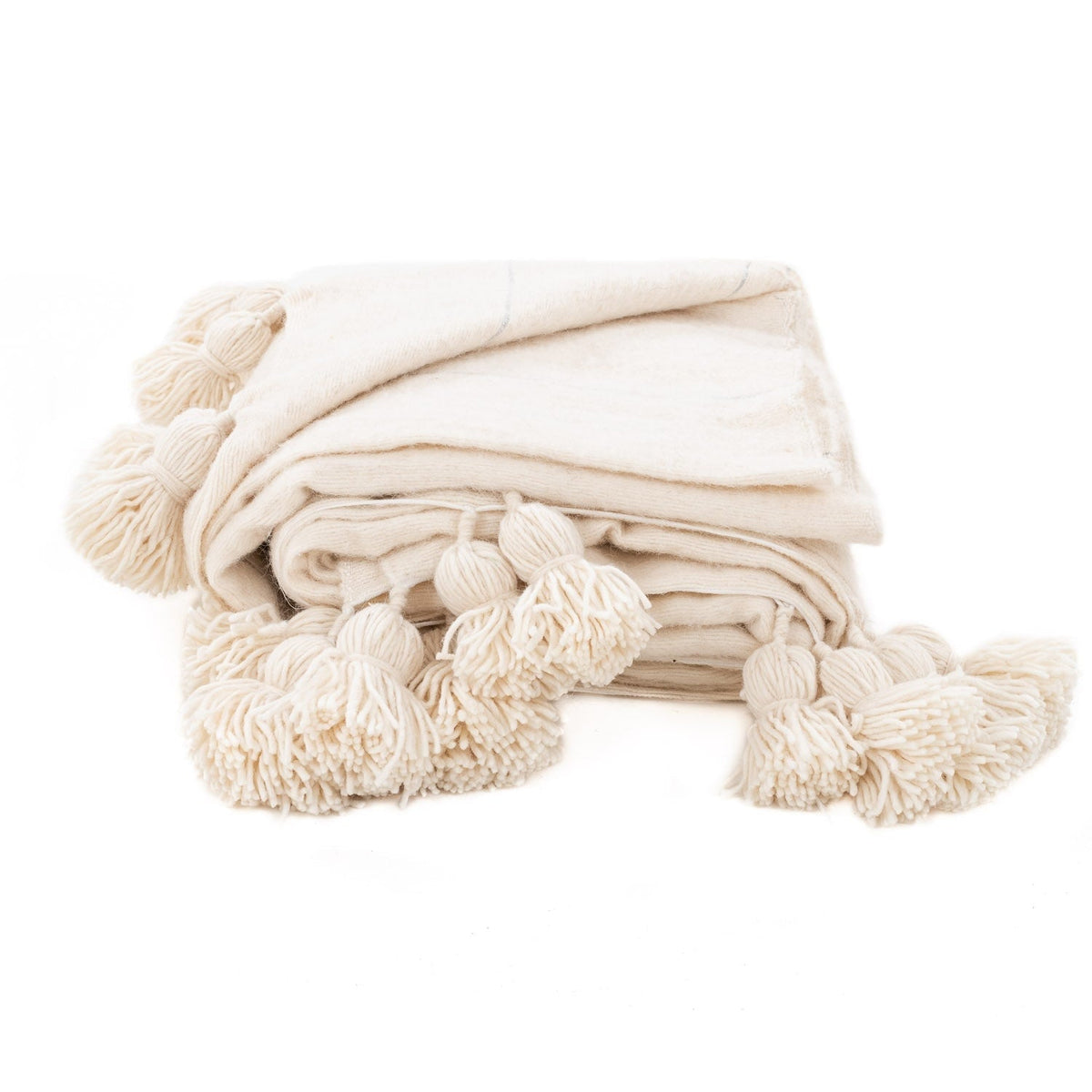Couverture Pompon en Laine Naturelle et Argent - 290 x 200 -