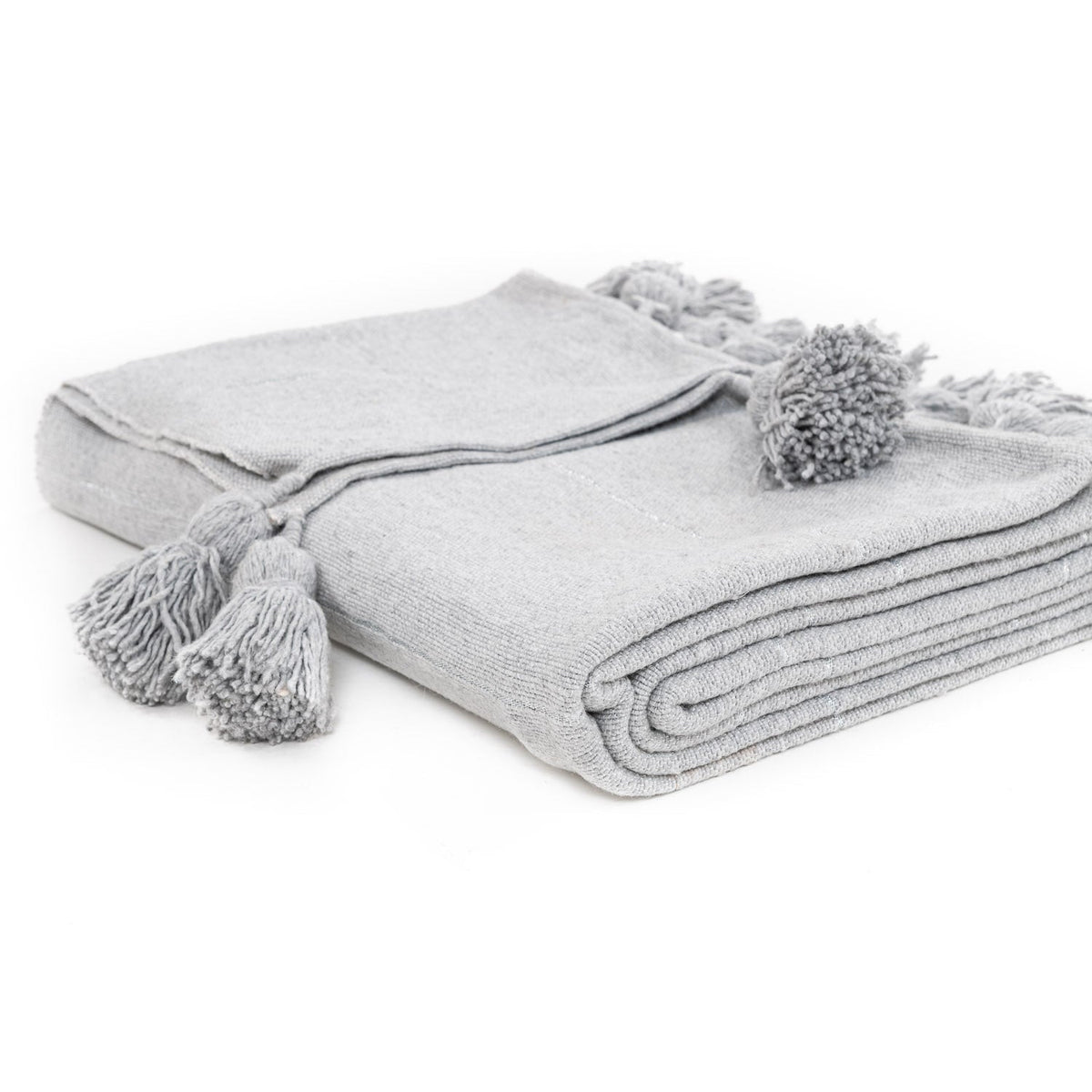 Couverture Pompon Gris et Argent - 290x190 cm - Moroccan 