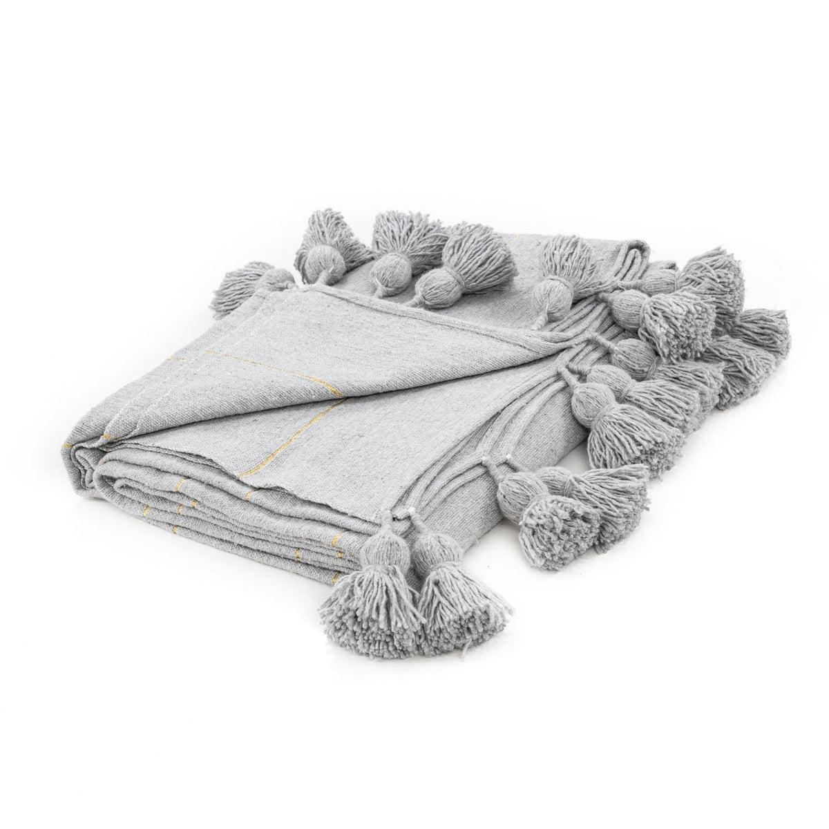 Couverture Pompon Gris et Or - Moroccan Furniture