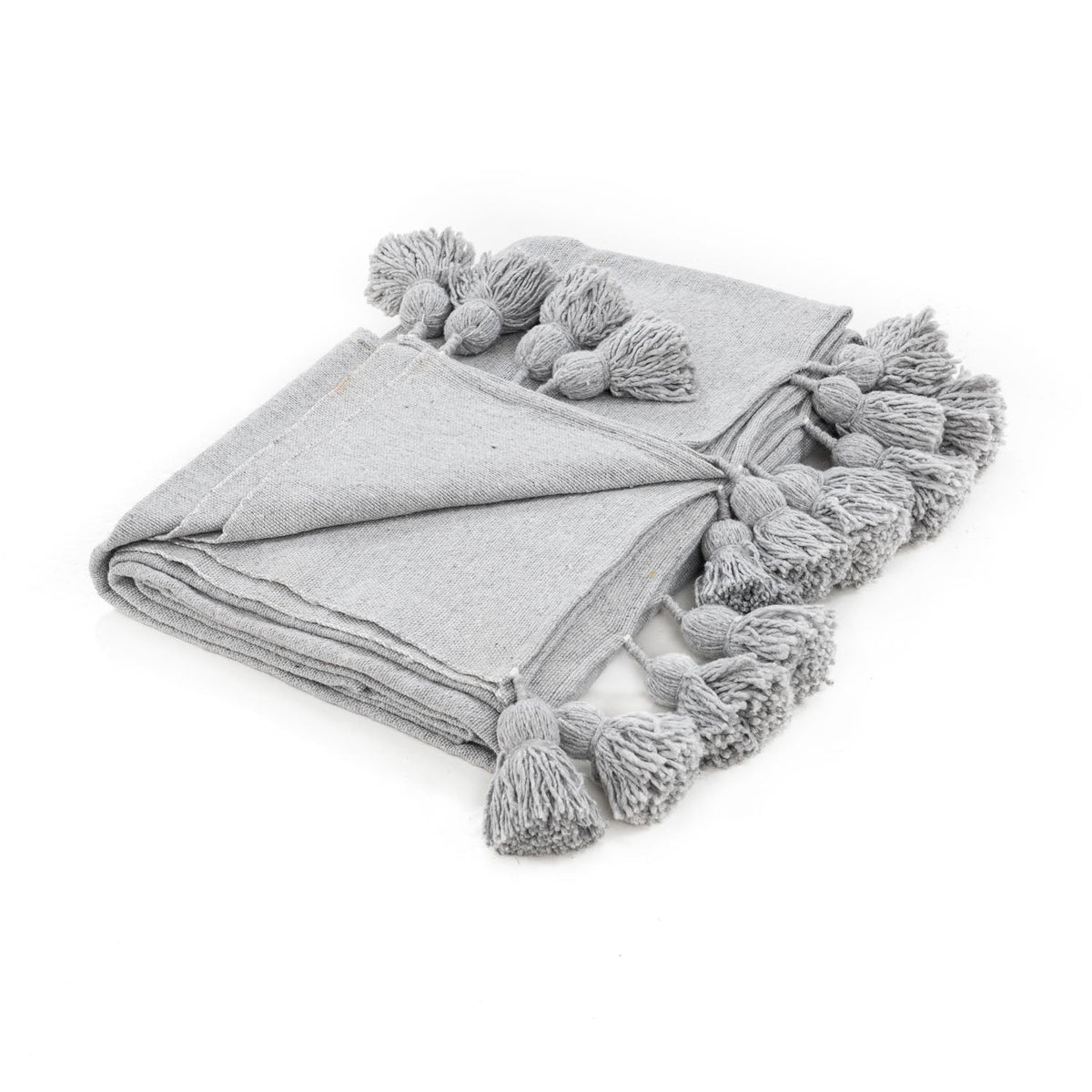 Couverture Pompon Grise - 290 x 190 cm - Moroccan Furniture