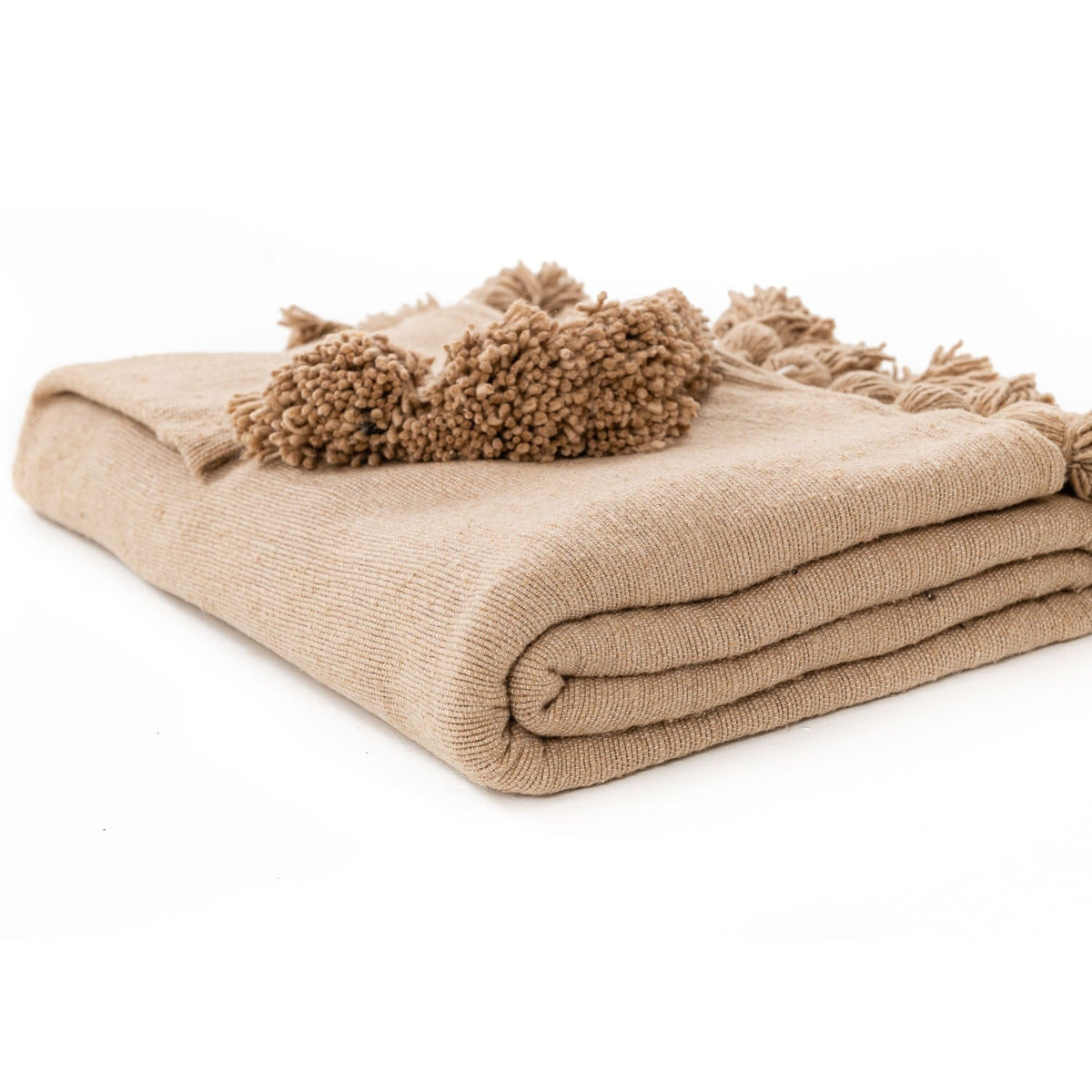 Couverture Pompon Marron - 290 x 190 cm - Moroccan Furniture