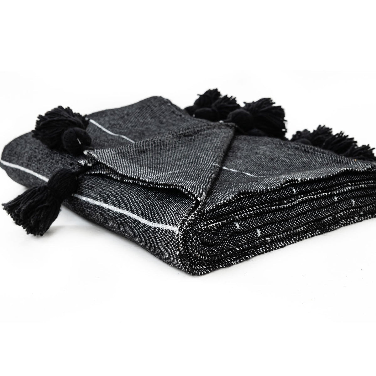 Couverture Pompon Noire et Argent - 290 x 190 cm - Moroccan 