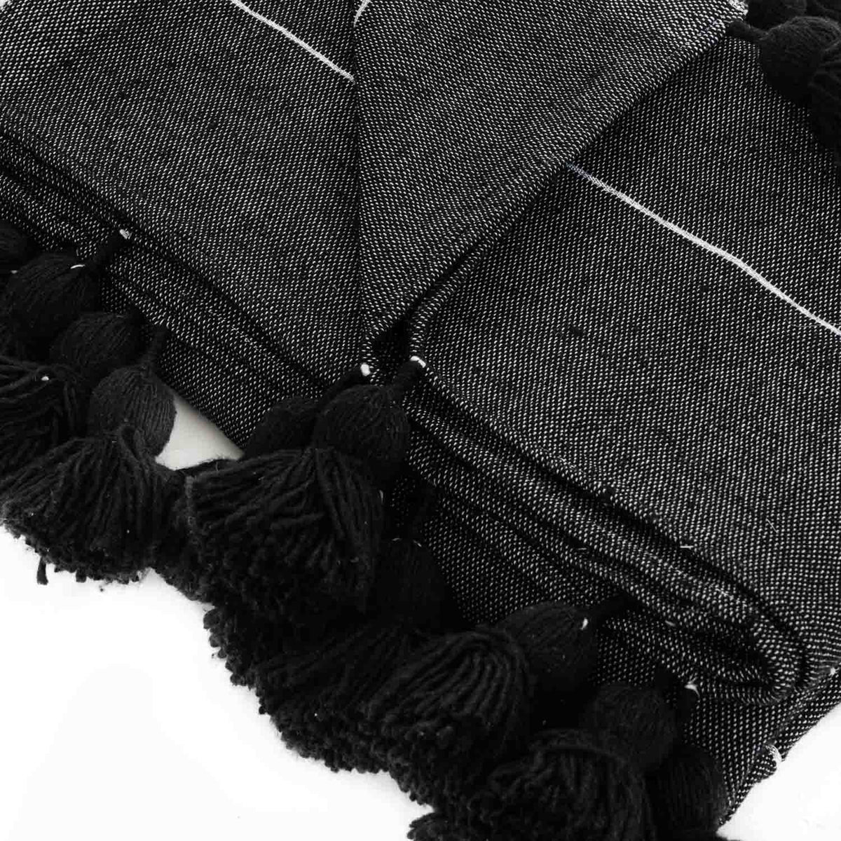 Couverture Pompon Noire et Argent - 290 x 190 cm - Moroccan 