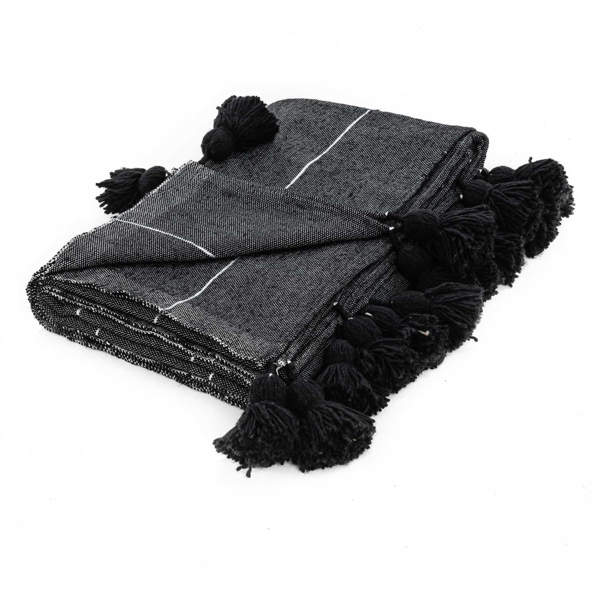 Couverture Pompon Noire et Argent - 290 x 190 cm - Moroccan 