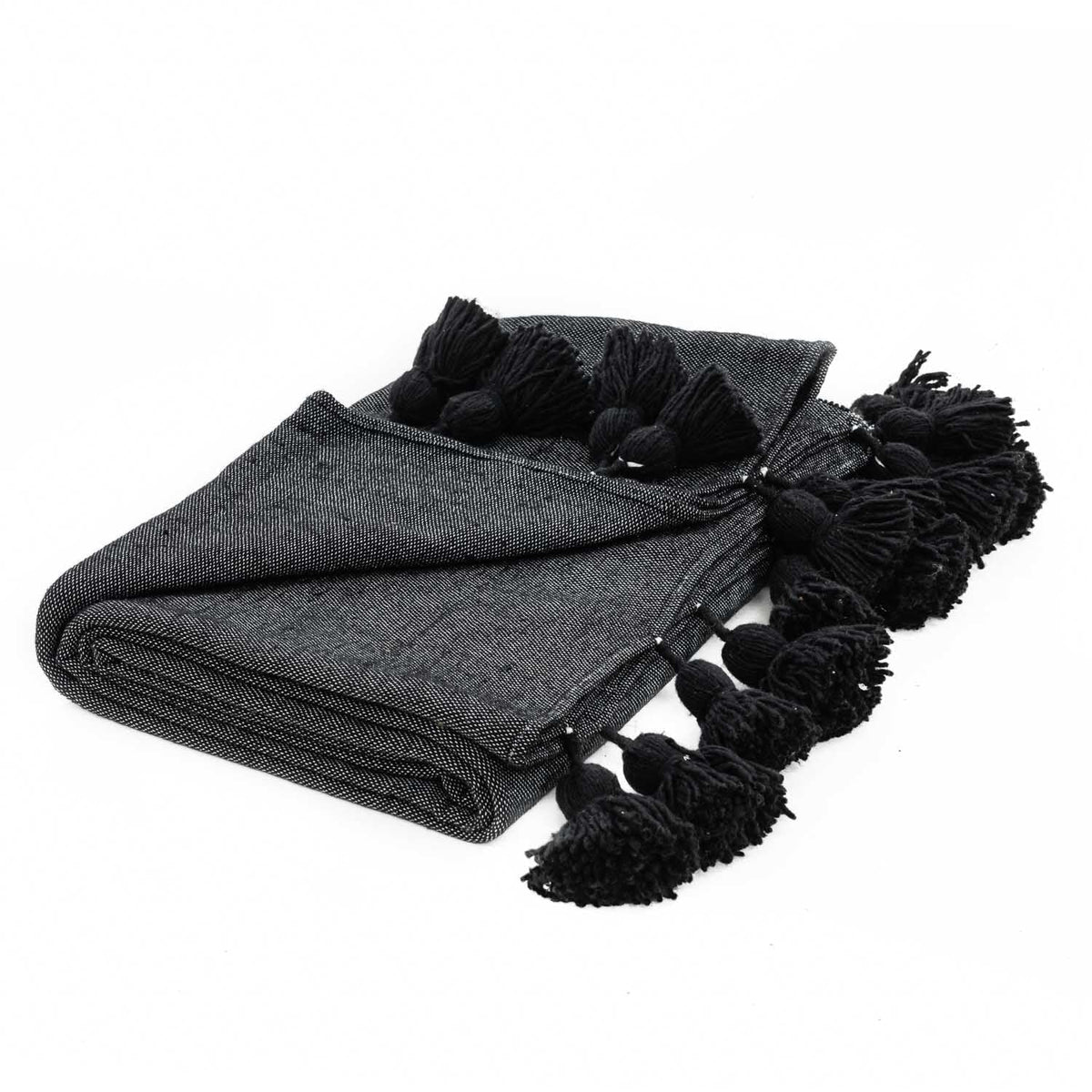 Couverture Pompon Noire - Moroccan Furniture