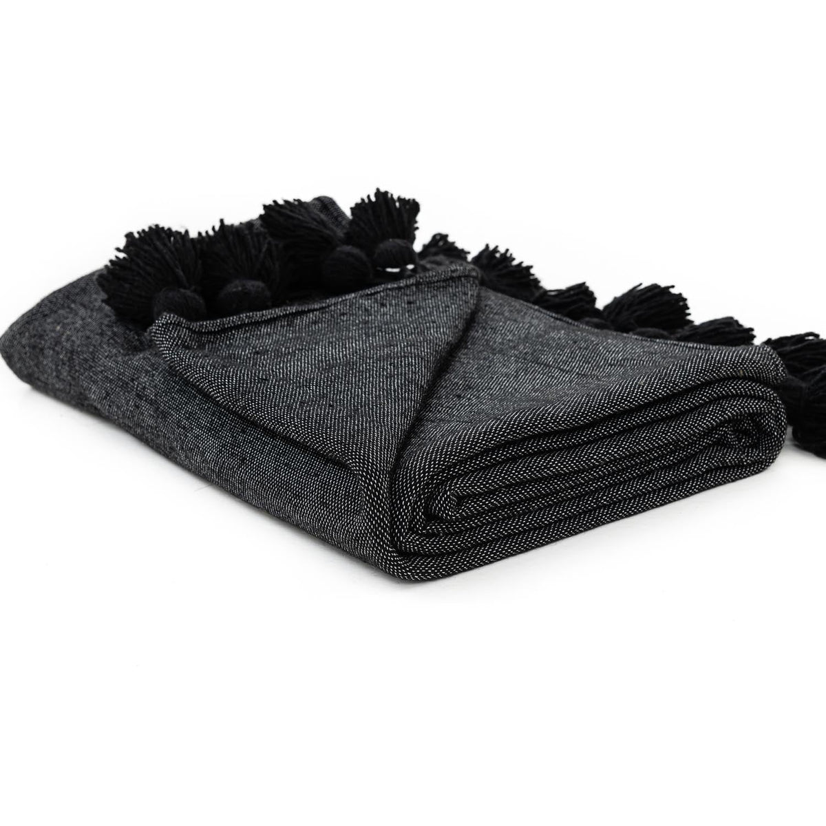 Couverture Pompon Noire - Moroccan Furniture