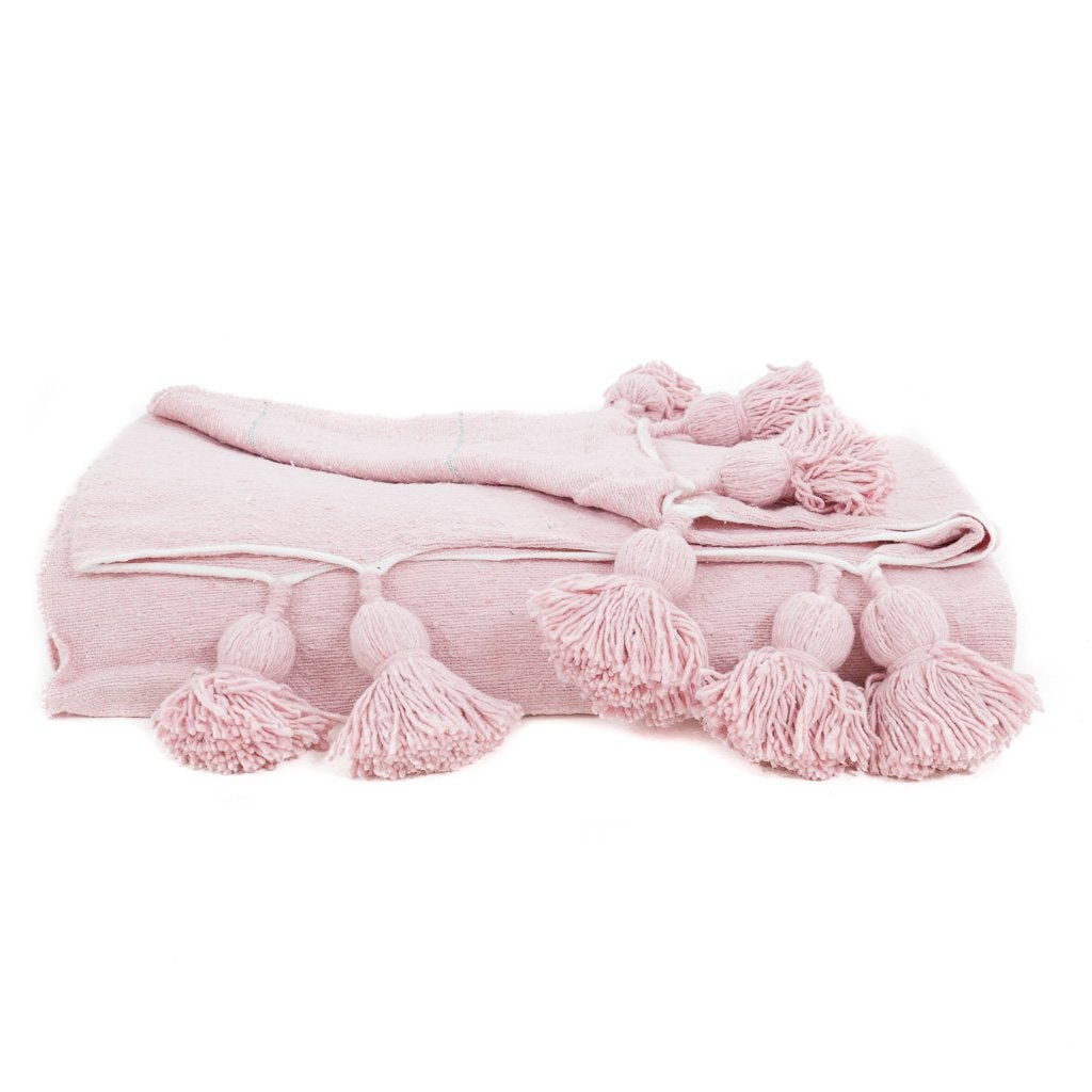 Couverture Pompon Rose et Argent - 280x190 cm - Moroccan 